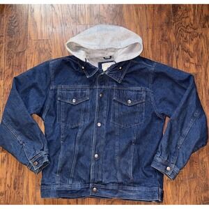 Denim‎ Jean Trucker Jacket Men's XL Gray Fleece Lined Detachable  Hood Y2K